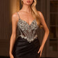 Glitter Spaghetti Straps Leg Slit Gown By Ladivine CC408 - Women Evening Formal Gown - Special Occasion