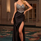 Glitter Spaghetti Straps Leg Slit Gown By Ladivine CC408 - Women Evening Formal Gown - Special Occasion