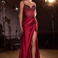 Glitter Spaghetti Straps Leg Slit Gown By Ladivine CC408 - Women Evening Formal Gown - Special Occasion