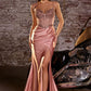 Glitter Spaghetti Straps Leg Slit Gown By Ladivine CC408 - Women Evening Formal Gown - Special Occasion