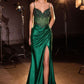 Glitter Spaghetti Straps Leg Slit Gown By Ladivine CC408 - Women Evening Formal Gown - Special Occasion