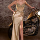 Glitter Spaghetti Straps Leg Slit Gown By Ladivine CC408 - Women Evening Formal Gown - Special Occasion