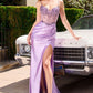 Glitter Spaghetti Straps Leg Slit Gown By Ladivine CC408 - Women Evening Formal Gown - Special Occasion