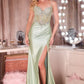 Glitter Spaghetti Straps Leg Slit Gown By Ladivine CC408 - Women Evening Formal Gown - Special Occasion