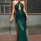 Fitted Halter Keyhole Neckline Gown By Ladivine CC427 - Women Evening Formal Gown - Special Occasion