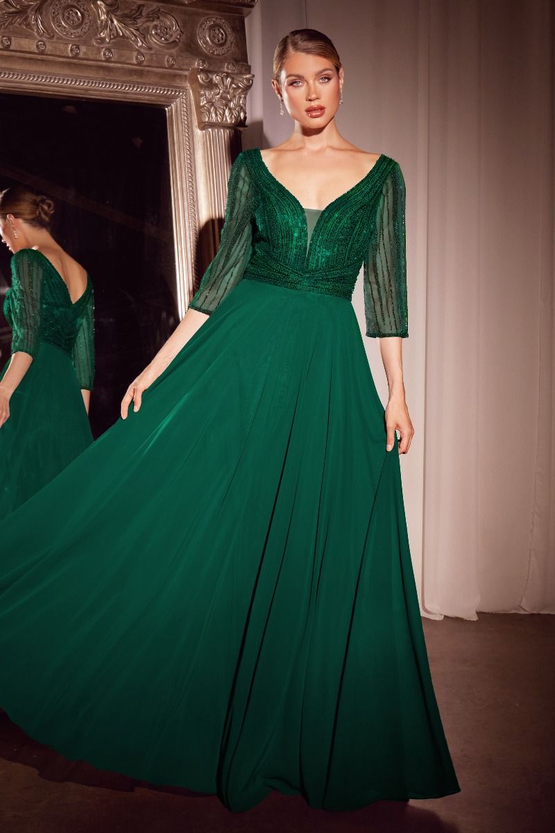 Embellished Chiffon V-Neckline Gown By Ladivine CC446