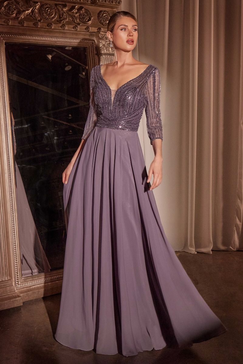 Embellished Chiffon V-Neckline Gown By Ladivine CC446 - Women Evening Formal Gown - Special Occasion/Curves