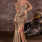 Off The Shoulder Leg Slit Gown By Ladivine CC456 - Women Evening Formal Gown - Special Occasion