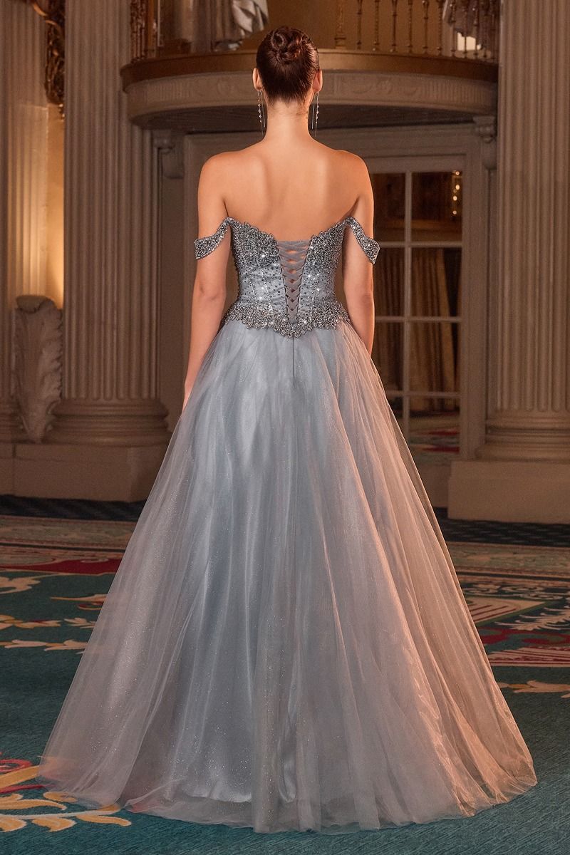 Sequin Off Shoulder A-Line Gown By Ladivine CC471 - Women Evening Formal Gown - Special Occasion