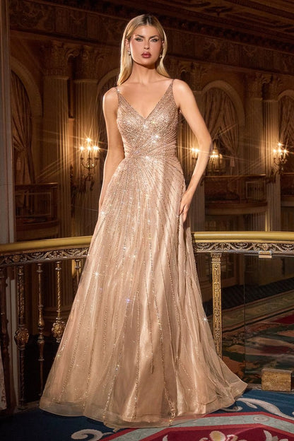 Bodice V-Neckline A-Line Gown By Ladivine CC474 - Women Evening Formal Gown - Special Occasion/Curves