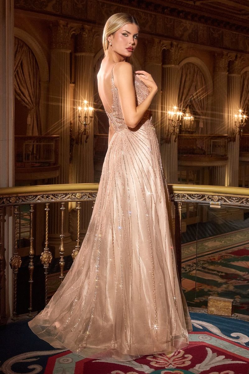 Bodice V-Neckline A-Line Gown By Ladivine CC474 - Women Evening Formal Gown - Special Occasion/Curves
