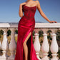 Strapless Scoop Neckline Leg Slit Gown By Ladivine CC475 - Women Evening Formal Gown - Special Occasion