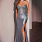 Strapless Scoop Neckline Leg Slit Gown By Ladivine CC475 - Women Evening Formal Gown - Special Occasion