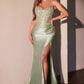 Strapless Scoop Neckline Leg Slit Gown By Ladivine CC475 - Women Evening Formal Gown - Special Occasion