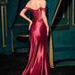 Off Shoulder Sweetheart Neckline Leg Slit Gown by Cinderella Divine CC489 - Special Occasion