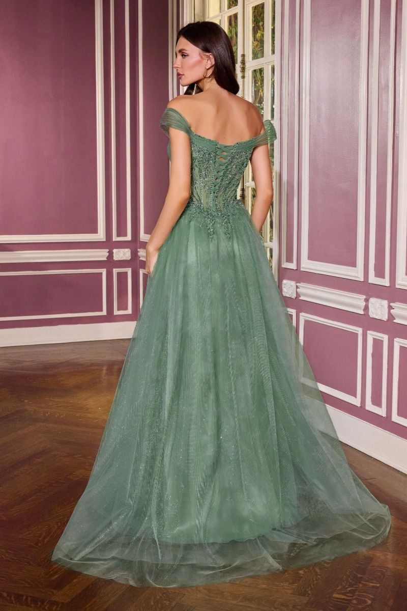 Off Shoulder Neckline A-Line Gown By Ladivine CC493 - Women Evening Formal Gown - Special Occasion/Curves