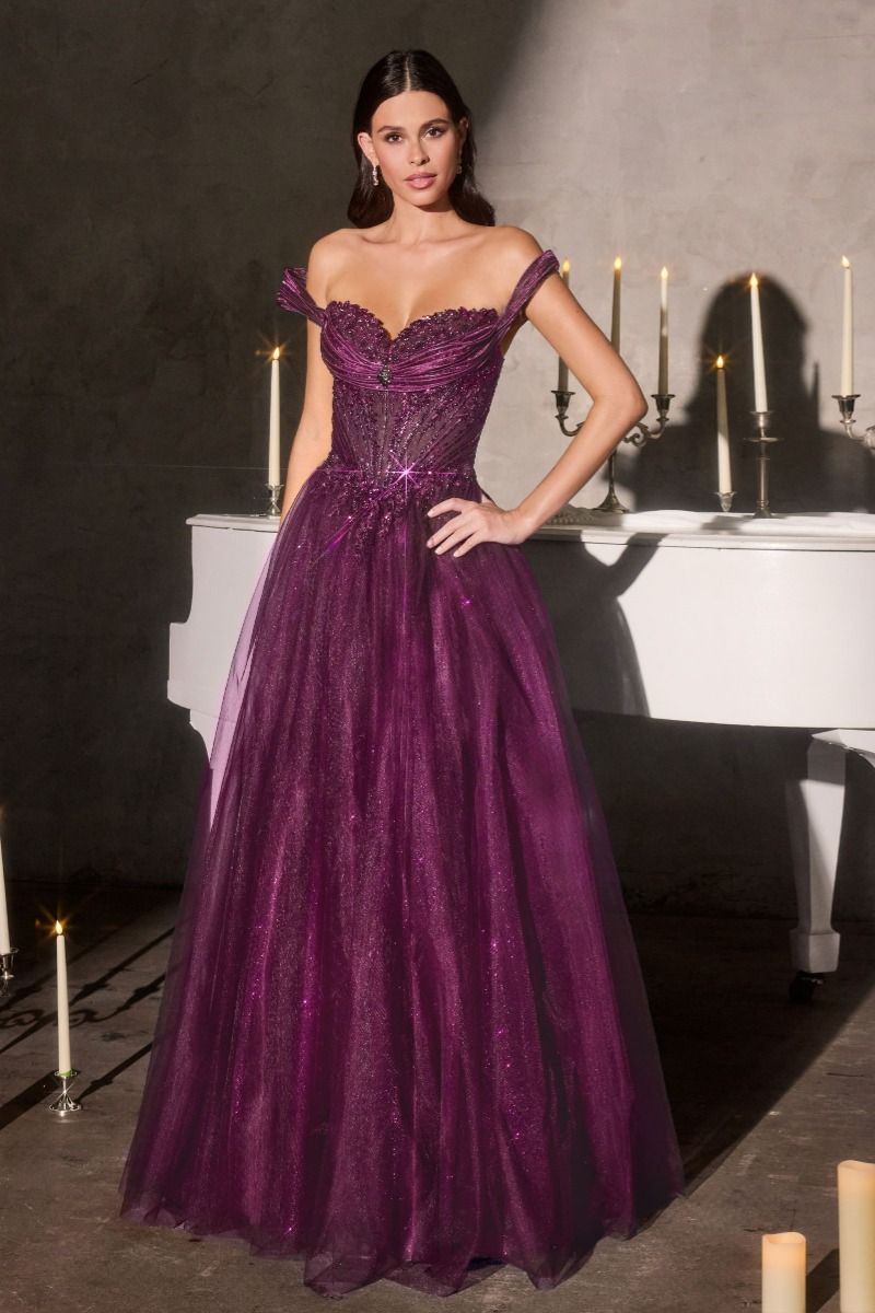 Off Shoulder Neckline A-Line Gown By Ladivine CC493 - Women Evening Formal Gown - Special Occasion/Curves