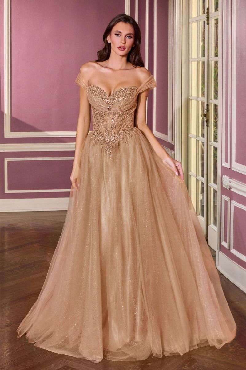 Off Shoulder Neckline A-Line Gown By Ladivine CC493 - Women Evening Formal Gown - Special Occasion/Curves
