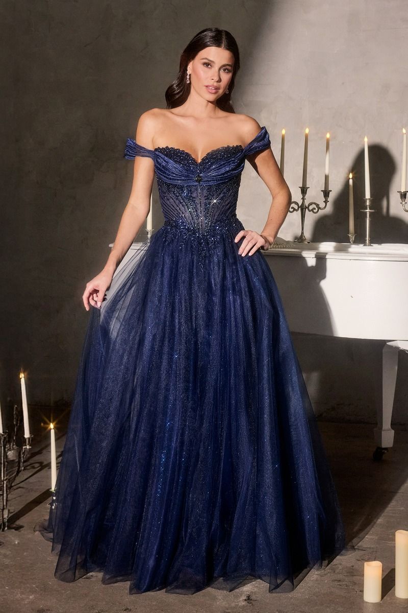 Off Shoulder Neckline A-Line Gown By Ladivine CC493 - Women Evening Formal Gown - Special Occasion/Curves