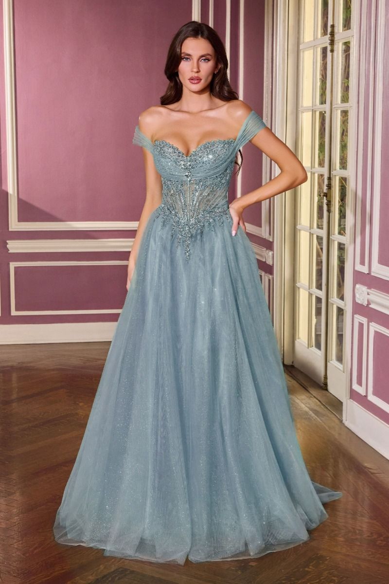 Off Shoulder Neckline A-Line Gown By Ladivine CC493 - Women Evening Formal Gown - Special Occasion/Curves