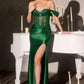 Off The Shoulder High Leg Slit Gown By Ladivine CC494 - Women Evening Formal Gown - Special Occasion