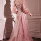 Glitter Long Sleeve Layered Tulle Gown by Cinderella Divine CD0102 - Special Occasion/Curves