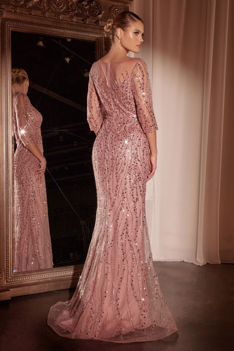 Ladivine CD0105 Long Sleeve Sequin Mermaid Gown, Navy / 12 Ladivine CD0105 Long Sleeve Sequin Mermaid Gown, Navy / 12