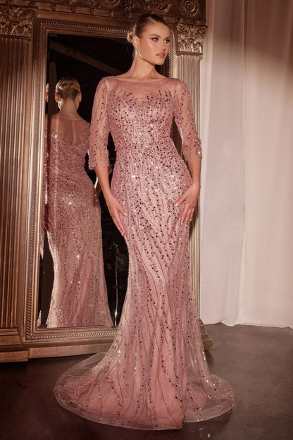 Ladivine CD0105 Long Sleeve Sequin Mermaid Gown, Dusty Rose / 20 Ladivine CD0105 Long Sleeve Sequin Mermaid Gown, Dusty Rose / 20