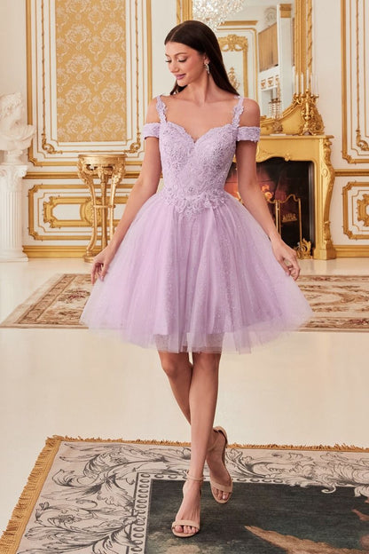 Off the Shoulder Short Floral A-line Dress by Cinderella Divine CD0132 Ariststyles Off the Shoulder Short Floral A-line Dress by Cinderella Divine CD0132 Ariststyles