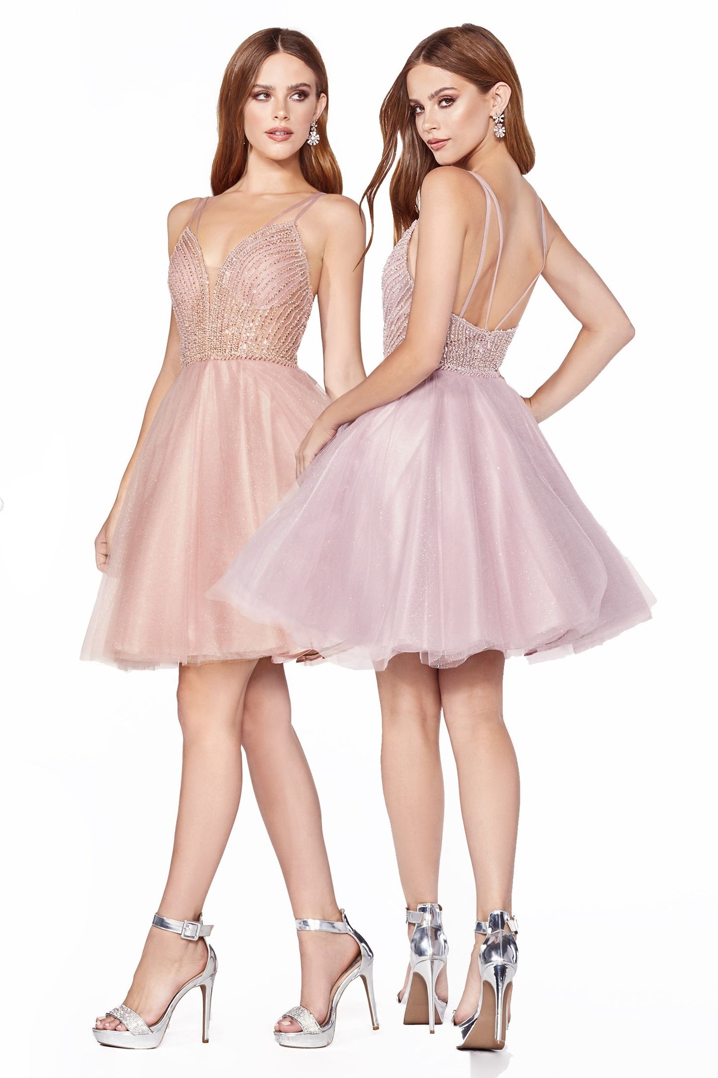 Beaded A-Line Fit and Flare Short Dress - Cinderella Divine CD0148