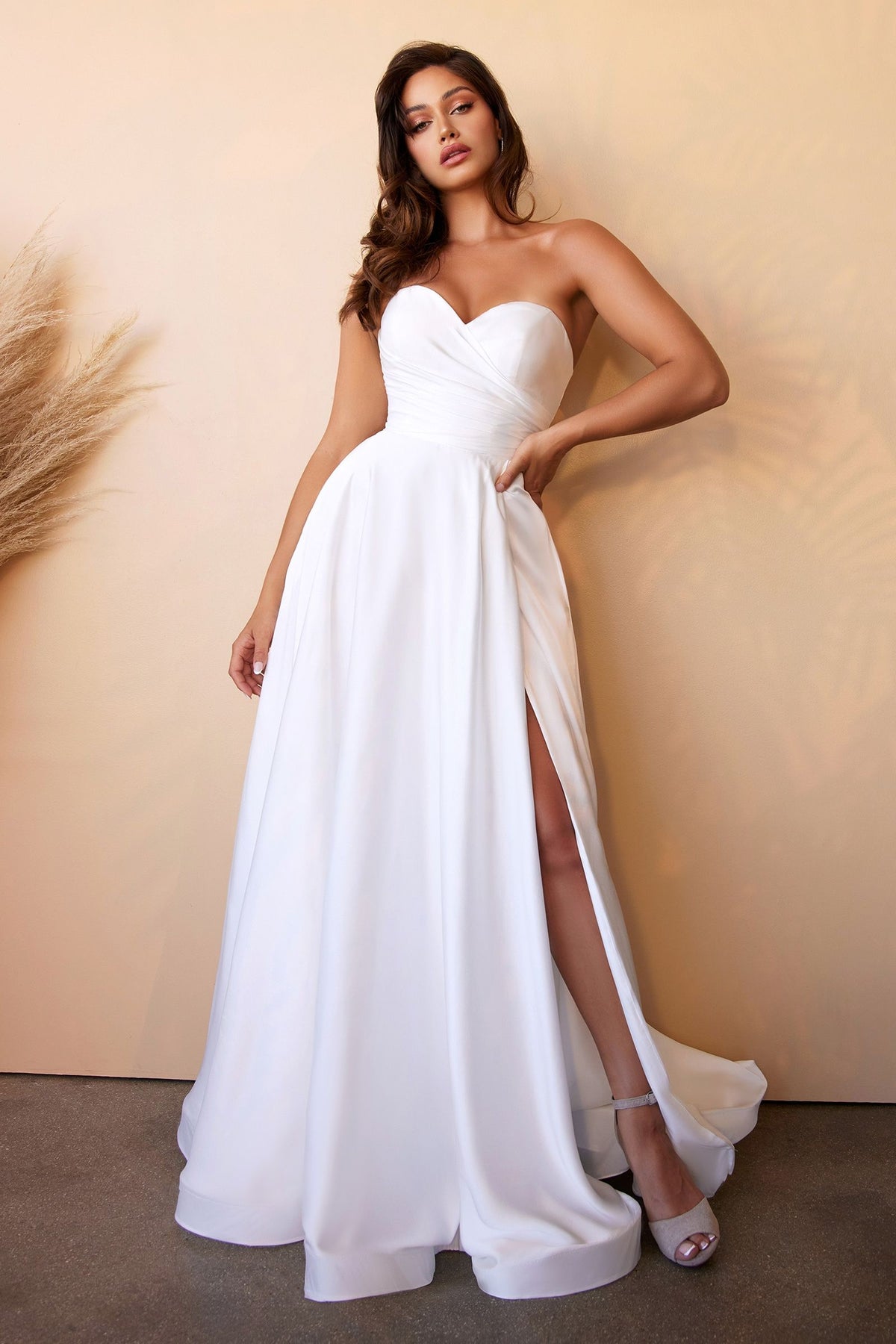Satin Strapless A-Line Bridal Gown by Cinderella Divine CD0166W