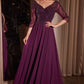 Flowy Chiffon 3/4 Sleeves Beaded Gown by Cinderella Divine - CD0171 - Special Occasion/Curves