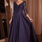 Flowy Chiffon 3/4 Sleeves Beaded Gown by Cinderella Divine - CD0171 - Special Occasion/Curves