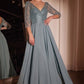 Flowy Chiffon 3/4 Sleeves Beaded Gown by Cinderella Divine - CD0171 - Special Occasion/Curves