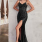 Fitted Satin Mermaid Leg Slit Gown by Cinderella Divine CD0176 - Special Occasion