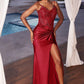 Fitted Satin Mermaid Leg Slit Gown by Cinderella Divine CD0176 - Special Occasion