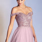 Sequns Lace Bodice and Tulle Off The Shoulder A-Line Dress by Cinderella Divine - CD0177 - Special Occasion