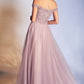 Sequns Lace Bodice and Tulle Off The Shoulder A-Line Dress by Cinderella Divine - CD0177 - Special Occasion