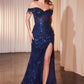 Off The Shoulder Sequin Slit Gown By Ladivine CD0203 - Women Evening Formal Gown - Special Occasion/Curves