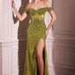 Off The Shoulder Sequin Slit Gown By Ladivine CD0203 - Women Evening Formal Gown - Special Occasion/Curves