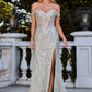 Off The Shoulder Sequin Slit Gown By Ladivine CD0203 - Women Evening Formal Gown - Special Occasion/Curves