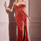 Off The Shoulder Sequin Slit Gown By Ladivine CD0203 - Women Evening Formal Gown - Special Occasion/Curves
