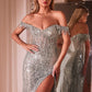 Off The Shoulder Sequin Slit Gown By Ladivine CD0203 - Women Evening Formal Gown - Special Occasion/Curves