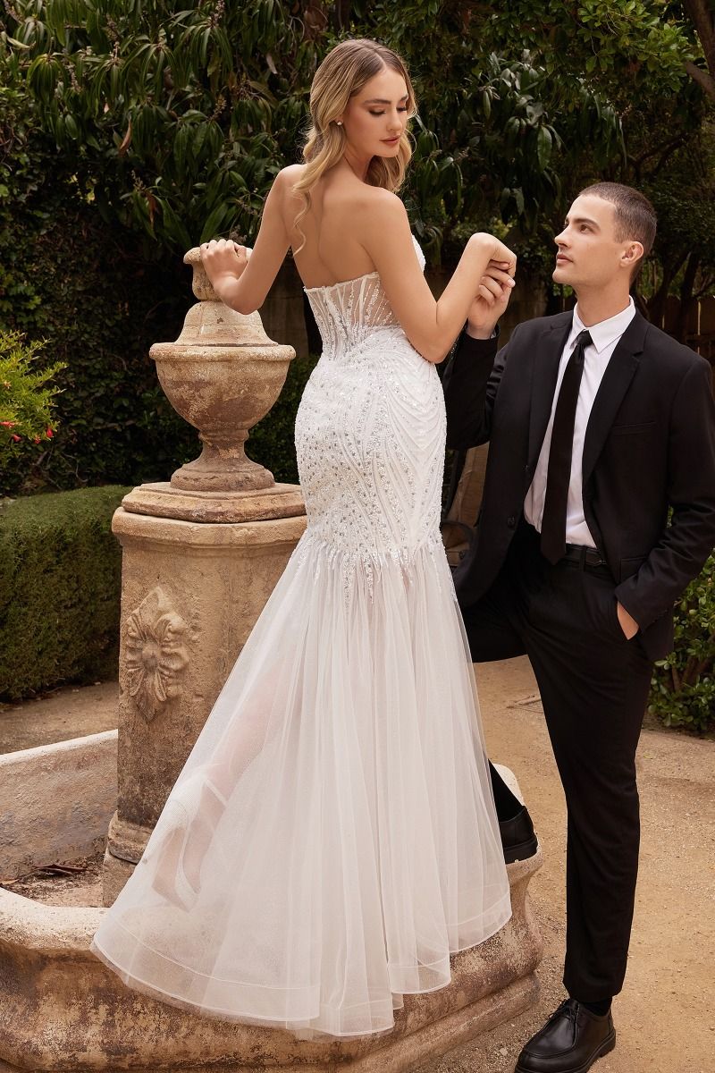 White embellished strapless popular wedding dress