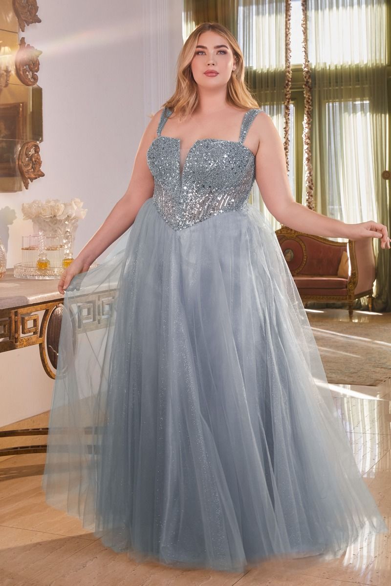 Embellished Strapless A-Line Gown by Cinderella Divine CD0217C - Curves