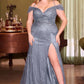 Sequin Off The Shoulder Gown by Cinderella Divine CD0219C - Curves