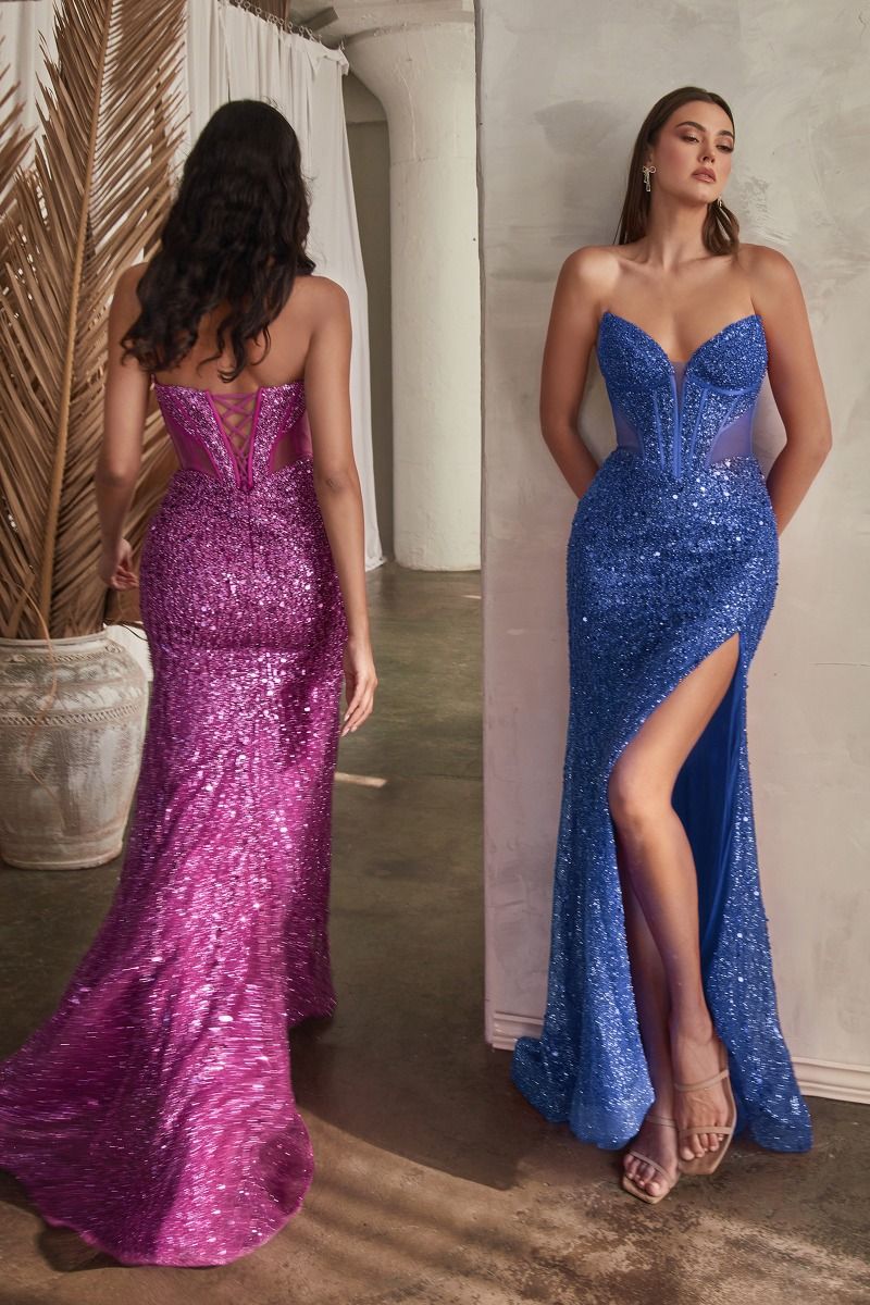 Embellished Strapless Sheath Leg Slit Gown by Cinderella Divine CD0227 - Special Occasion