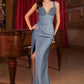 Fitted Beaded Sleeveless Corset Slit Gown by Cinderella Divine CD0231 - Special Occasion