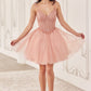 Sequin A-Line V-Neck Tulle Short Dress by Cinderella Divine CD0236 - Special Occasion