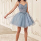 Sequin A-Line V-Neck Tulle Short Dress by Cinderella Divine CD0236 - Special Occasion